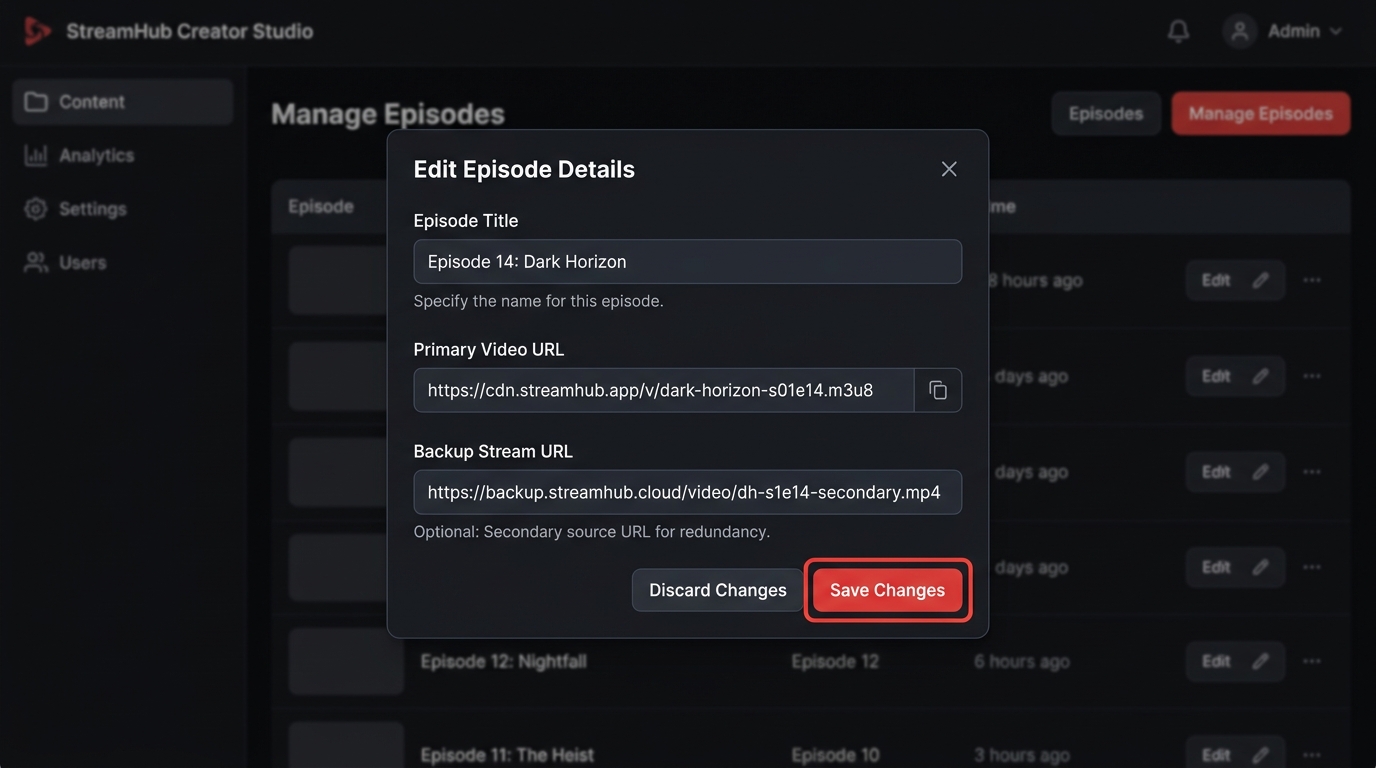 Edit Video Modal and Add Episode