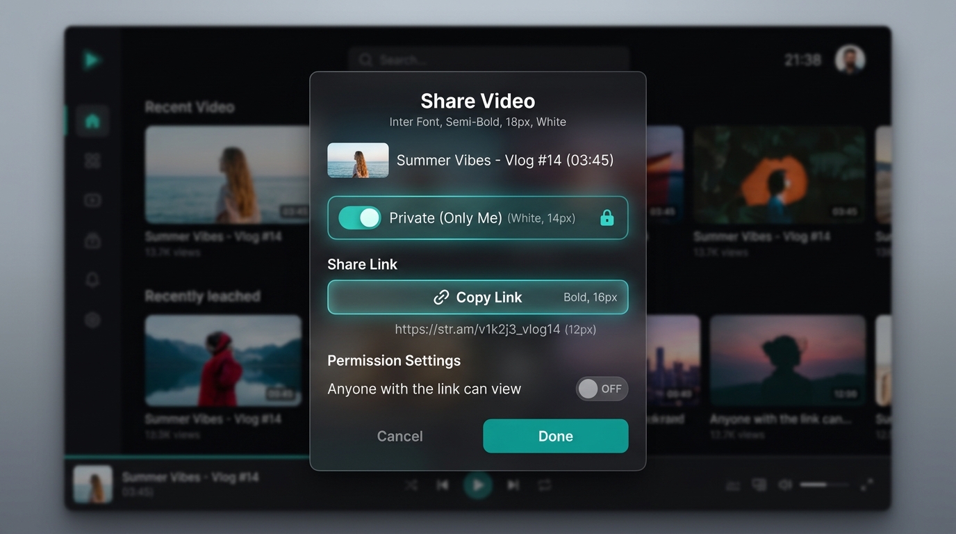 Screenshot: Modal for copying links and toggling privacy